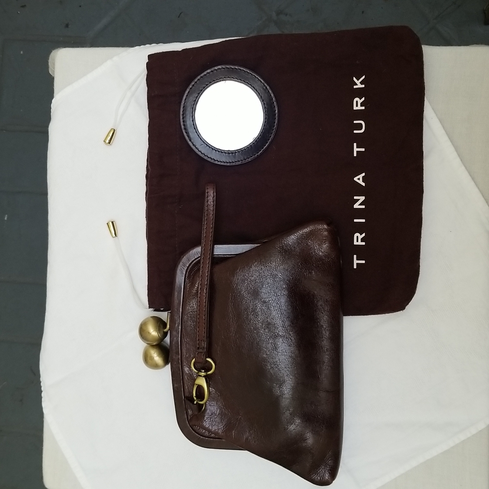 Trina Turk Handbag Clutch Distressed Leather & Mirror & Bag